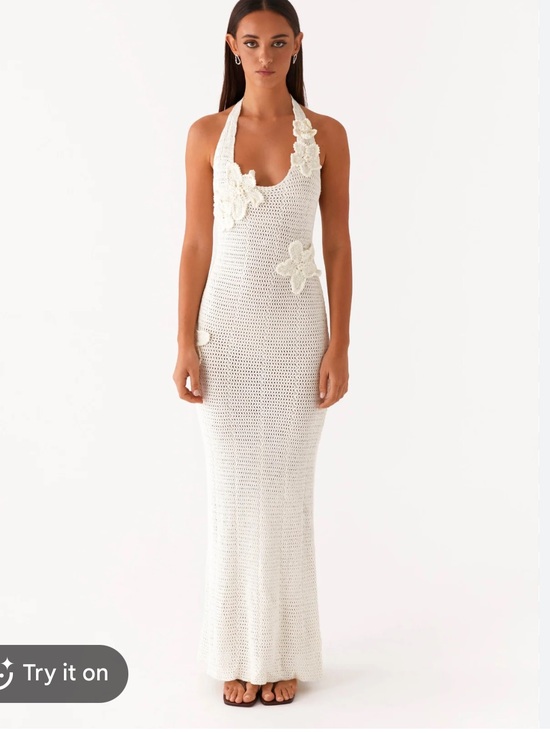 Peppermayo Dresses & Skirts - Peppermayo Crochet Halter Novalee Maxi Dress in Ivory